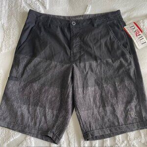 Da Hui Board Shorts Men 34 Black Gray Swim Trunks Hybrid 10 Inch Water Resistant